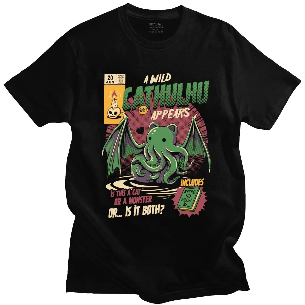 Classic A Wild Cthulhu T Shirt Men Short Sleeve Leisure Cat or Monster Tee Kaiju Lovecraft Movie T-shirt Tshirt Gift Idea 65711