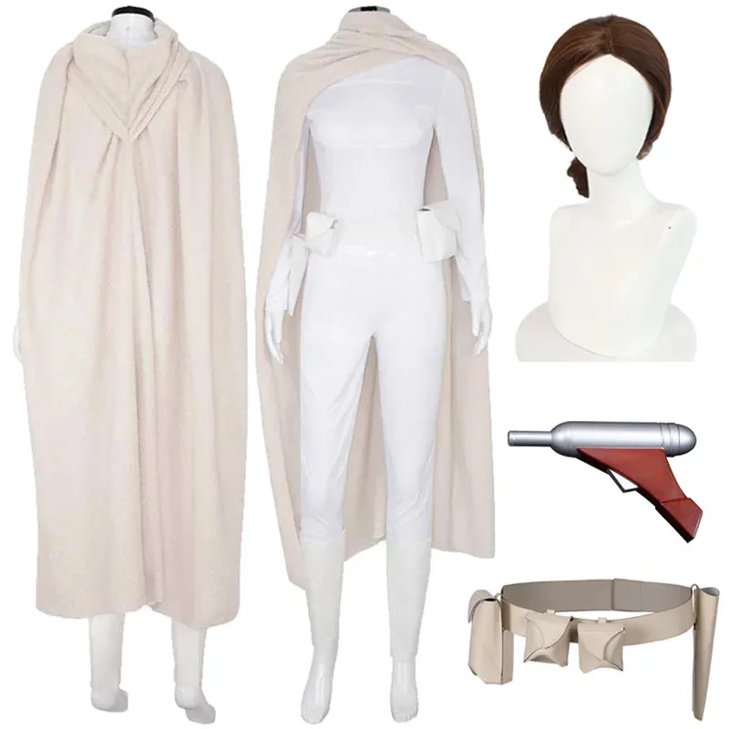 

Padme Cosplay Amidala Roleplay Costume Movie Space Battle Wigs Props Waistbag Cloak Outfit Women Halloween Fantasy Roleplay Suit