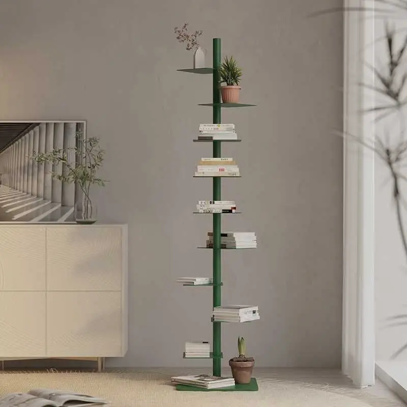 Creative Rotating Spiral Bookshelf Iron Craft Display Stand for Living Room Narrow Book Organizer Space-Saving Storage Solution image 3
