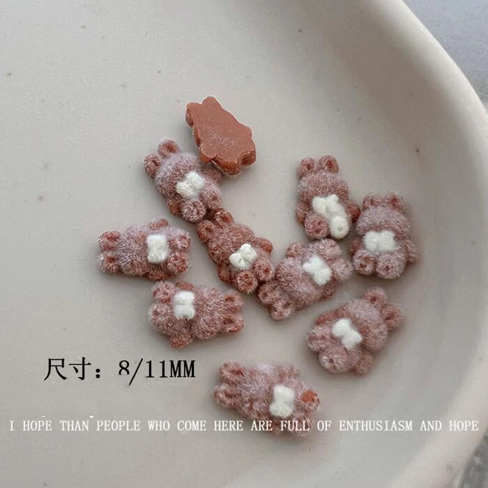 10 Uds. De encantadores dijes 3D de oso de peluche para uñas, lazos marrones, osos de peluche, pata de conejo, decoraciones artísticas para uñas, accesorios de manicura para Otoño e Invierno