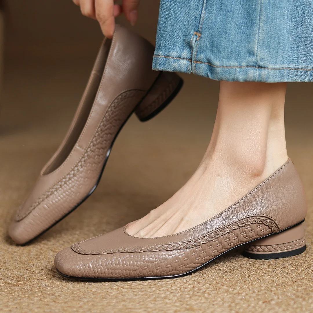 

Большие размеры 34–41, женские туфли-лодочки без шнуровки из овчины с квадратным носком, круглые элегантные женские туфли на низком каблуке 3 см в стиле OL, повседневные модельные туфли на каблуке