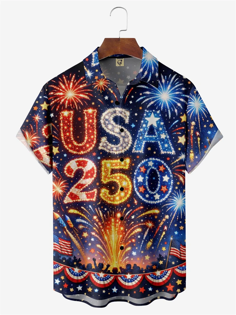 

Men's USA 250th Anniversary Hawaiian Shirt 1776-2026 We American Flag 3D Print Design Casual Short Sleeve Button Up Summer Shirt
