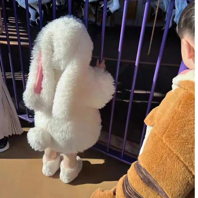 Girls Lovely Cartoon Plush Rabbit Cosplay Costume Kawaii Kids Winter Warm White Bunny Top Pants Hat Halloween Party Outfit Gift - view 3