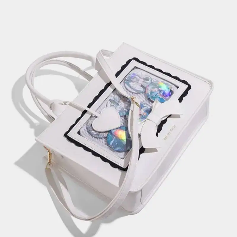 Bloom Japanese Pink Ita Women Lolita Transparent Bow Large Capacity Handbag Ladies Sweet Kawaii Tote Bag Crossbody Bags