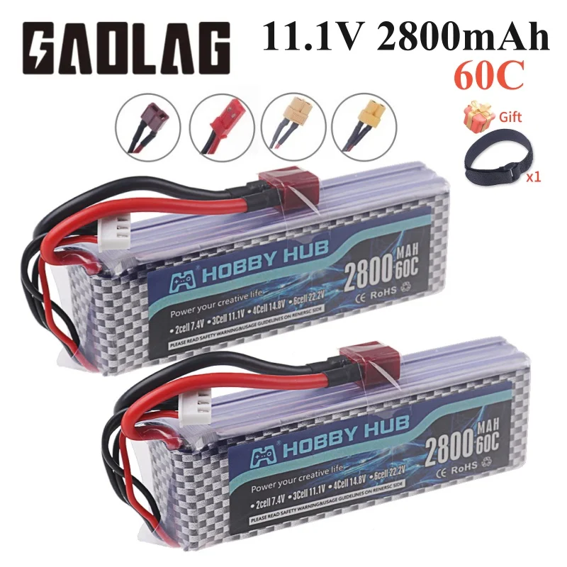 2 pz 11.1V 2800mAh 3s 60C LiPo batteria per RC elicottero aereo Quadcopter auto aereo con T/JST/XT30/XT60 spina 3S batteria