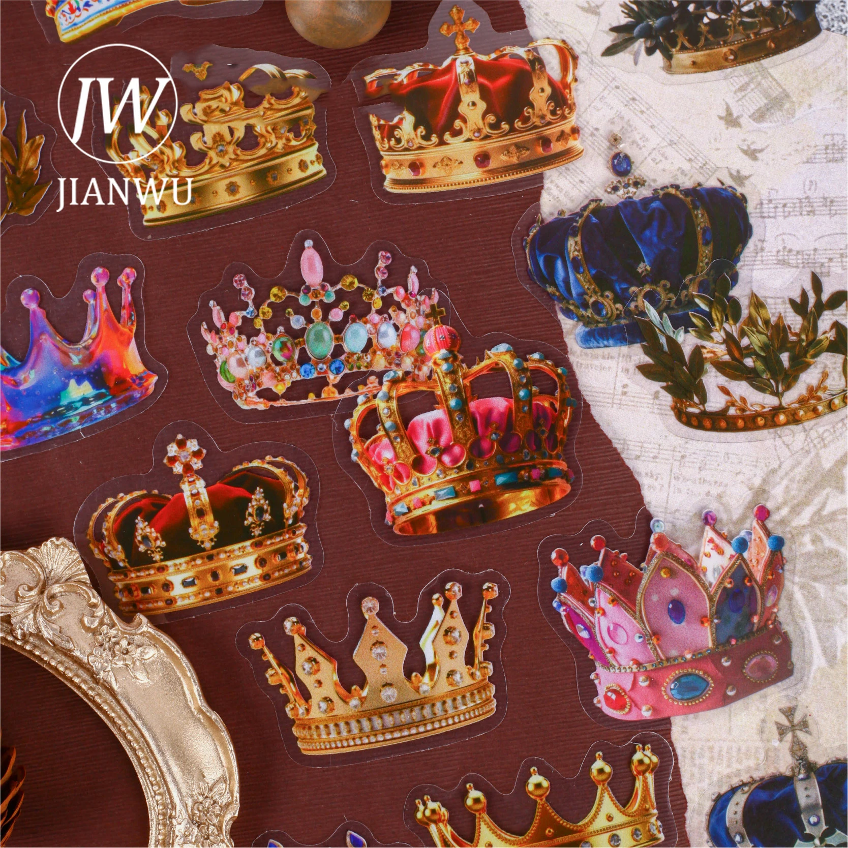 JIANWU Crown Series Vintage Jewelry Tiara Landscape Material Collage Scrapbooking PET Sticker Creative DIY Journal Stationery