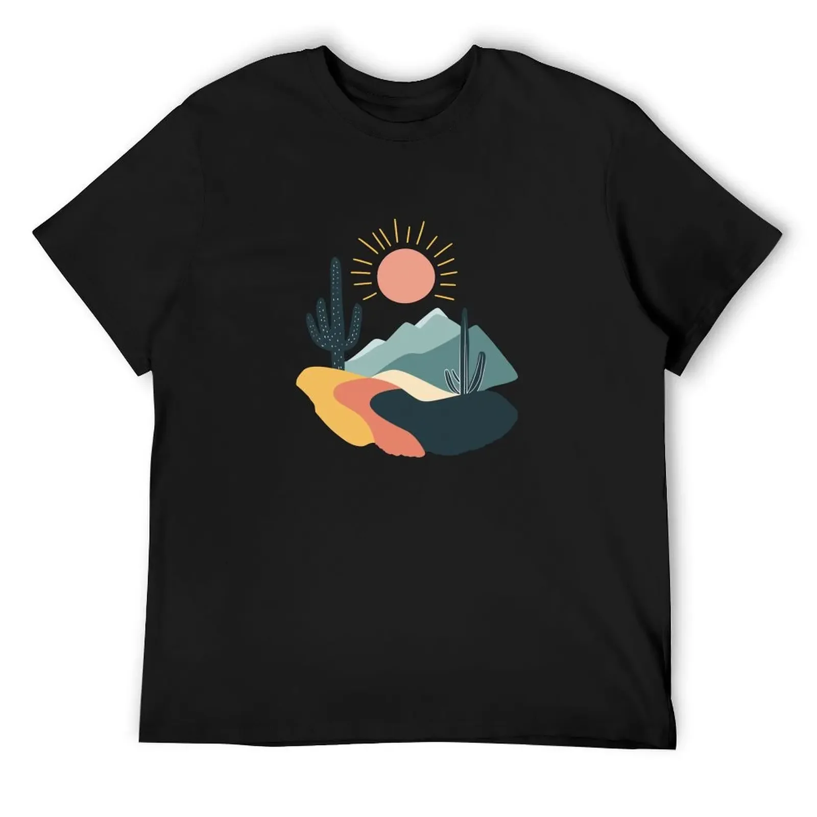 Sun and Cactus Illustration, Child Art, Colorful Desert Landscape Drawing, Wall Decor for Kids T-Shirt