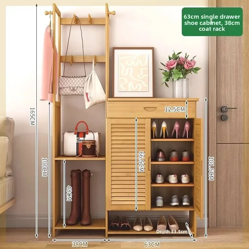 Modern Nanzhu shoe cabinet Full bamboo shoe cabinet Coat rack Integrated entrance cabinet Multi-function