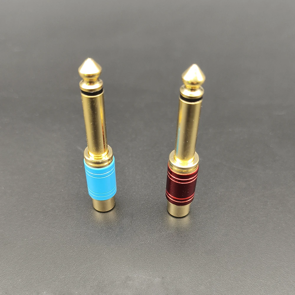 2Pcs Audio Lautsprecher Adapter 6,35mm 1/4 "Mono Stecker Auf TS RCA Weibliche Jack Stecker Rot blau – Detail 1