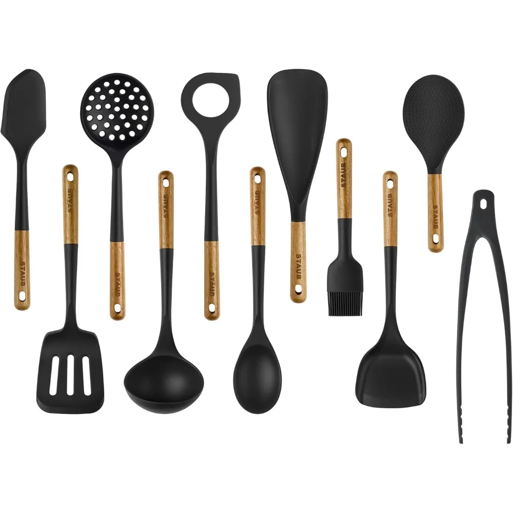 Silicone Cooking Utensils, 11, Black