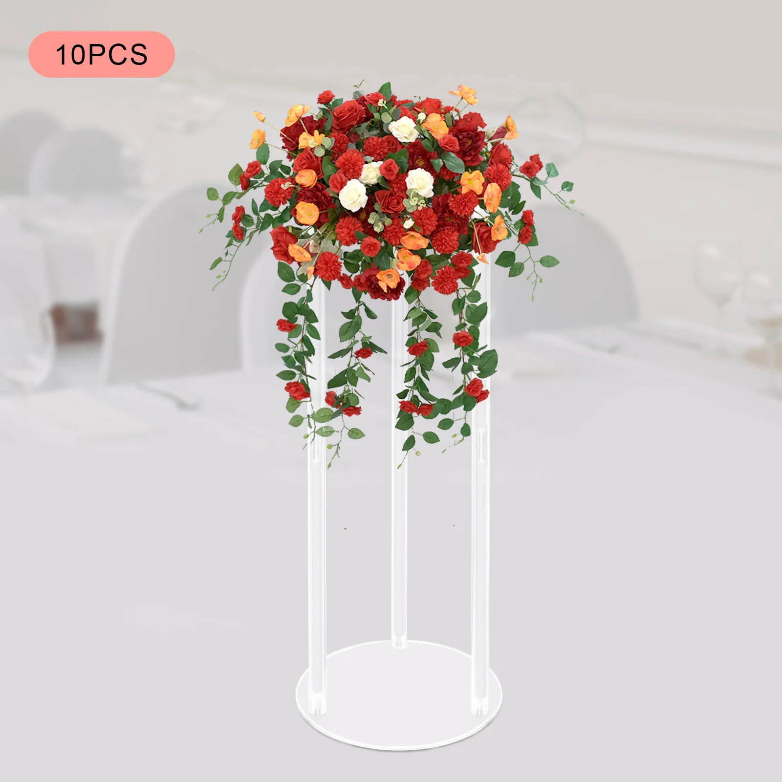 10pcs 23.6 inch Tall Acrylic Flower Vase Flowers Stand for Party Tables Decorations - Elegant Bulk Weddings Decoration Table Geo