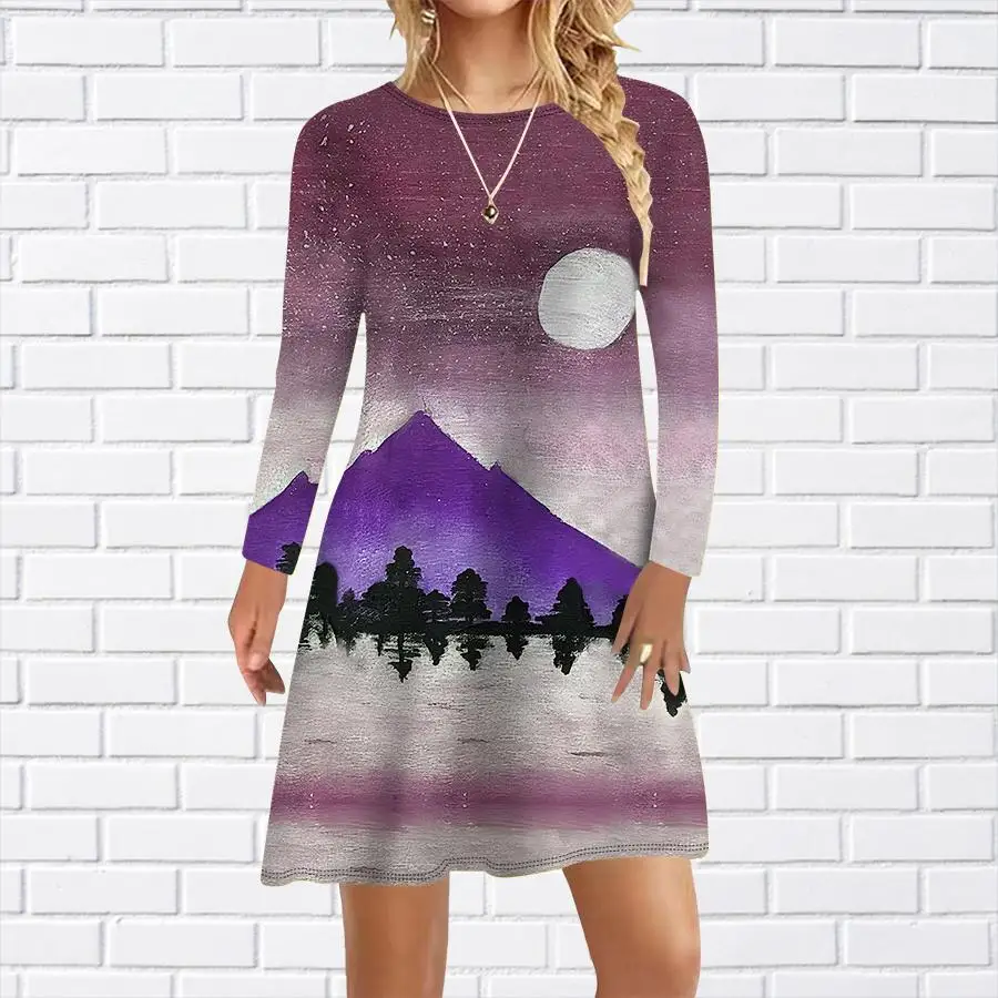 2023 Nieuwe Herfst Damesjurken Bloemenprint Losse Casual Jurken Vrouwelijke Lange Mouw O-hals Elegante Jurk Mode Streetwear