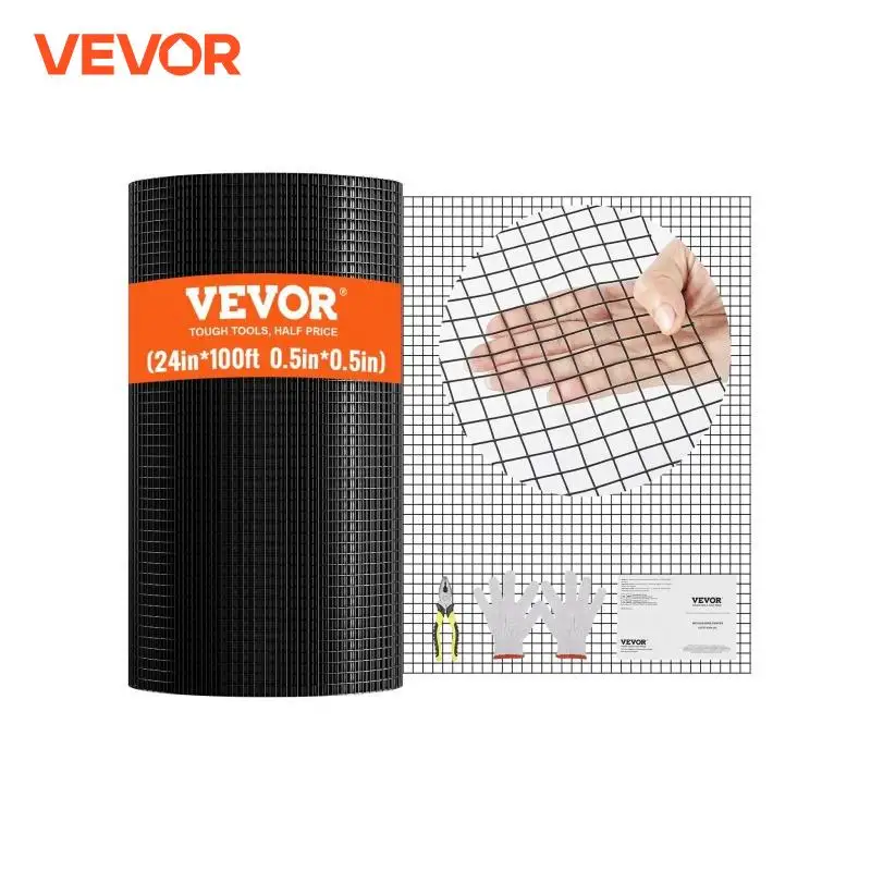 VEVOR Hardware Cloth Galvanized Wire Mesh Roll Vinyl Coating Metal Wire Mesh for Chicken Coop Barrier Poultry Enclosures Black