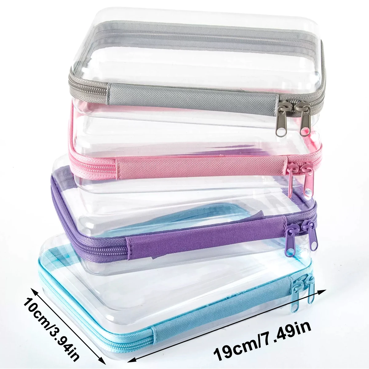 2PCS Hard Clear Zipper Storage Bags in Random Colors, Plastic Pencil Cases and Transparent Boxes for Cosmetics, Snacks, ZSY