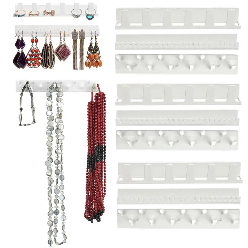 White Adhesive Wall Hanging Jewelry Rack With Hook Jewelry Display Stand Rings Earrings Necklace Keys Holder 9 Pcs/lot