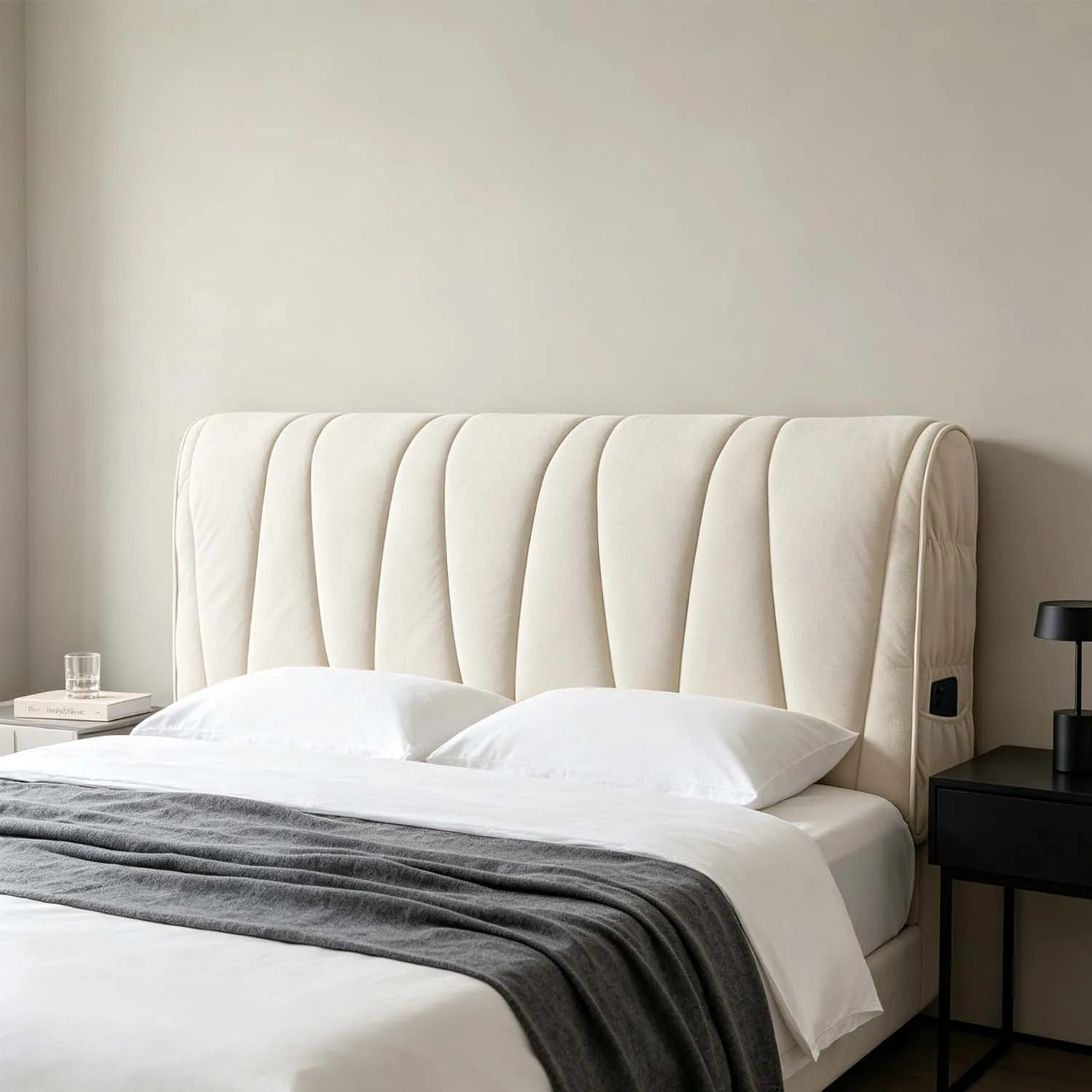 1 Piece Polyester Luxury Striped Milk Velvet Diagonal Pattern Headboard Cover, Large Family-Sized Backrest Cushion, Machine Washable Headboard Dust Cover, Quilted High-Density Elastic Band Headboard Cushion Cover with Storage Bag, All-Season Soft Sofa Backrest Cover