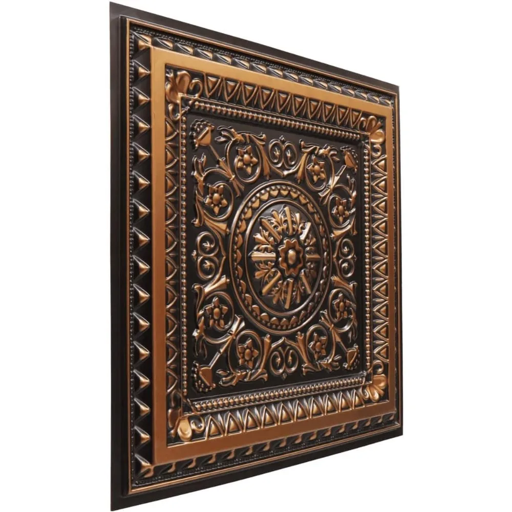 إلى جميل في ساعات 223 La Scala PVC 2 × 2 بوصة بلاط سقف قابل للغراء أو وضعها، عبوة من 10 قطع، نحاس عتيق، 10 قطع