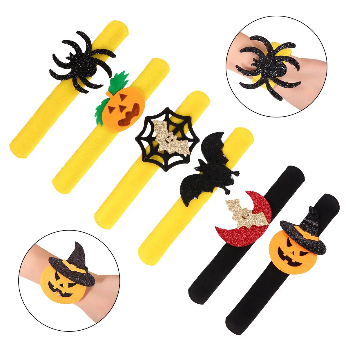

6Pcs Halloween Clap Circle Slap Bracelets Funny Adjustable Wristbands for Kids Boys Girls Birthday Party Halloween Favors