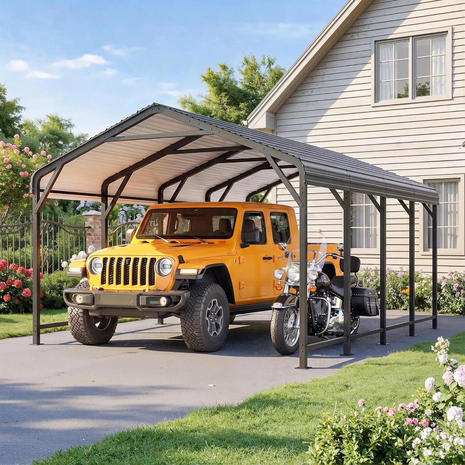 12' X 20' Metal Carport, Heavy Duty Carport with Thicker Frame and Base, UV-Resistant & Waterproof All-Weather Outdoor, Custom