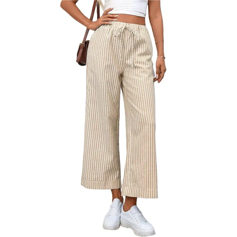 

Брюки в клетку в полоску CYL для женщин, широкие штанины, на шнурке, в стиле Y2K, с карманами