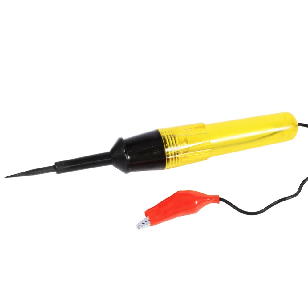 DC 6-24V Automotive Circuit Tester Pen Clear Indicator Window Yellow Circuit Tester Alligator Clip Carbon Steel Probe