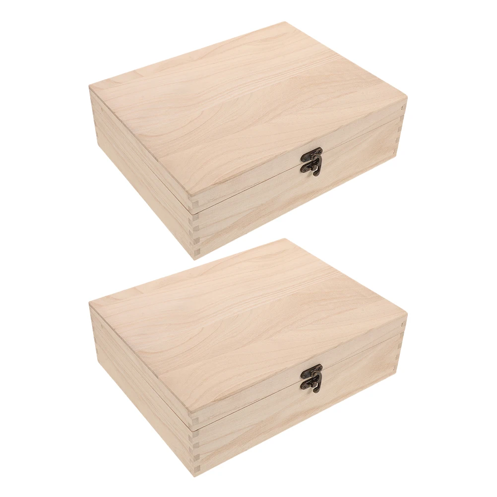 

2pcs Wooden Jewelry Rectangle Storage Case Large Capacity Unfinished Keepsake Box Travel DIY Trinket Box Small Treasure Chest