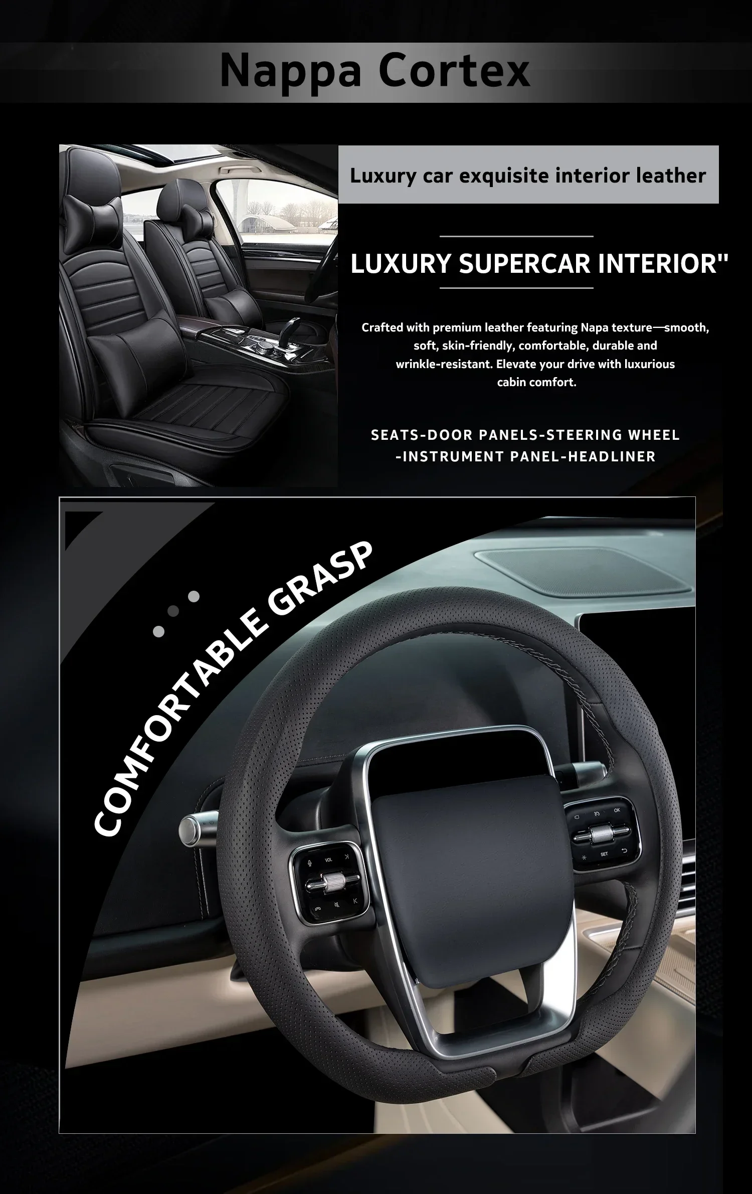 1,5 mm ultradünner Nappa-Leder-Lenkradbezug Premium 37-38 cm 15 Zoll für Tesla Model Y Model 3 Auto-Innenausstattung – Detail 2