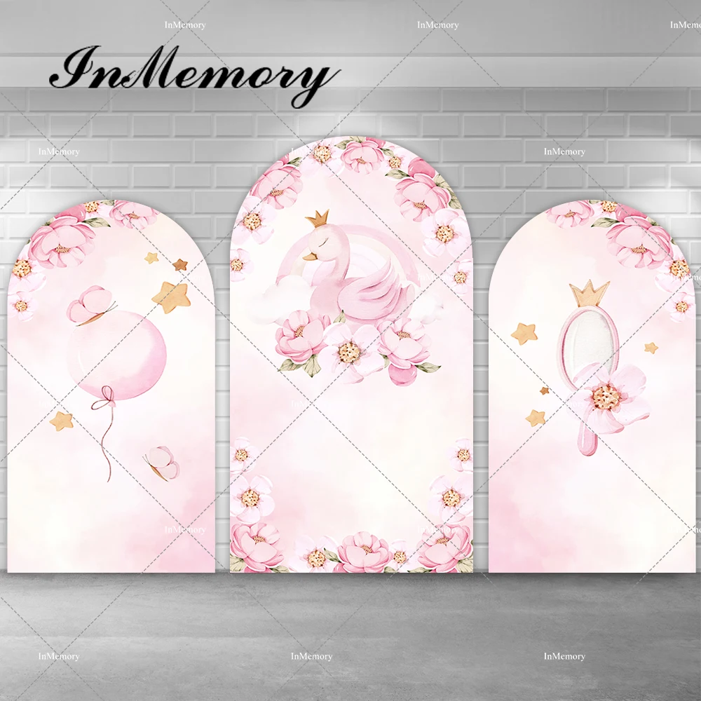 Swan Girls Baby Shower Arch Backdrop Pink Florals Balloons Newborn 1st Birthday Party Chiara Backgrounds Doubleside Supplier