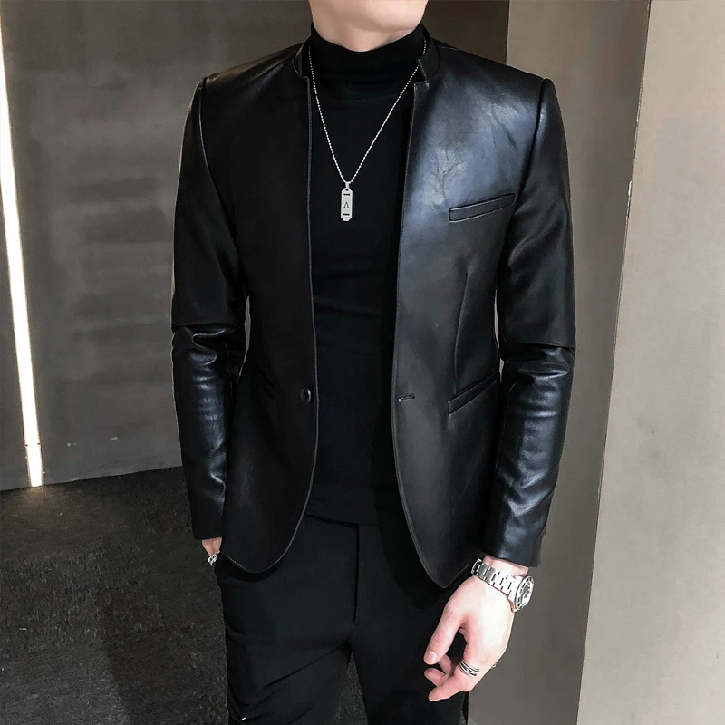 2023 Brand Clothing Fashion Men\'s High Quality Casual Leather Jacket Male Slim Fit Business Leather Suit Coats/Man Blazers 4XL