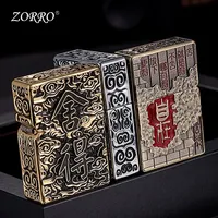 ZORRO Brass SHE DE Heavy Armor Five sided Carved Kerosene Lighter Classic Grinding Wheel Ignition Open Flame Windproof Lighters