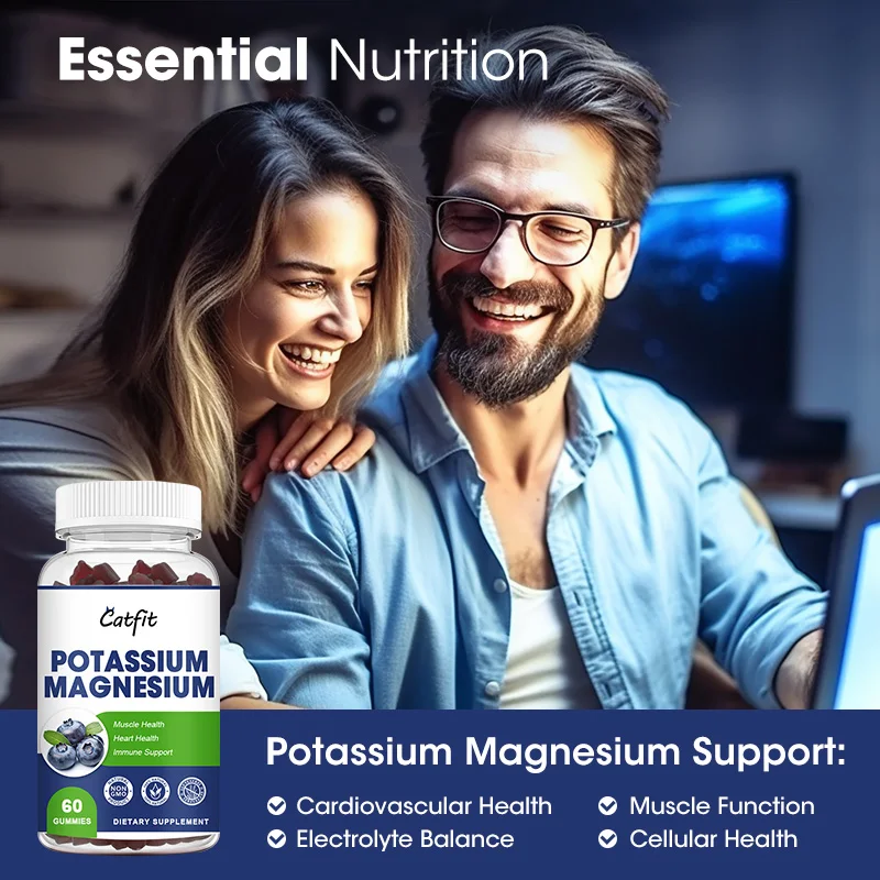 Potassium Magnesium Gummies Magnesium Citrate Snacks Mineral supplementation for Reduce Muscle Cramps, Increase Endurance 60pcs