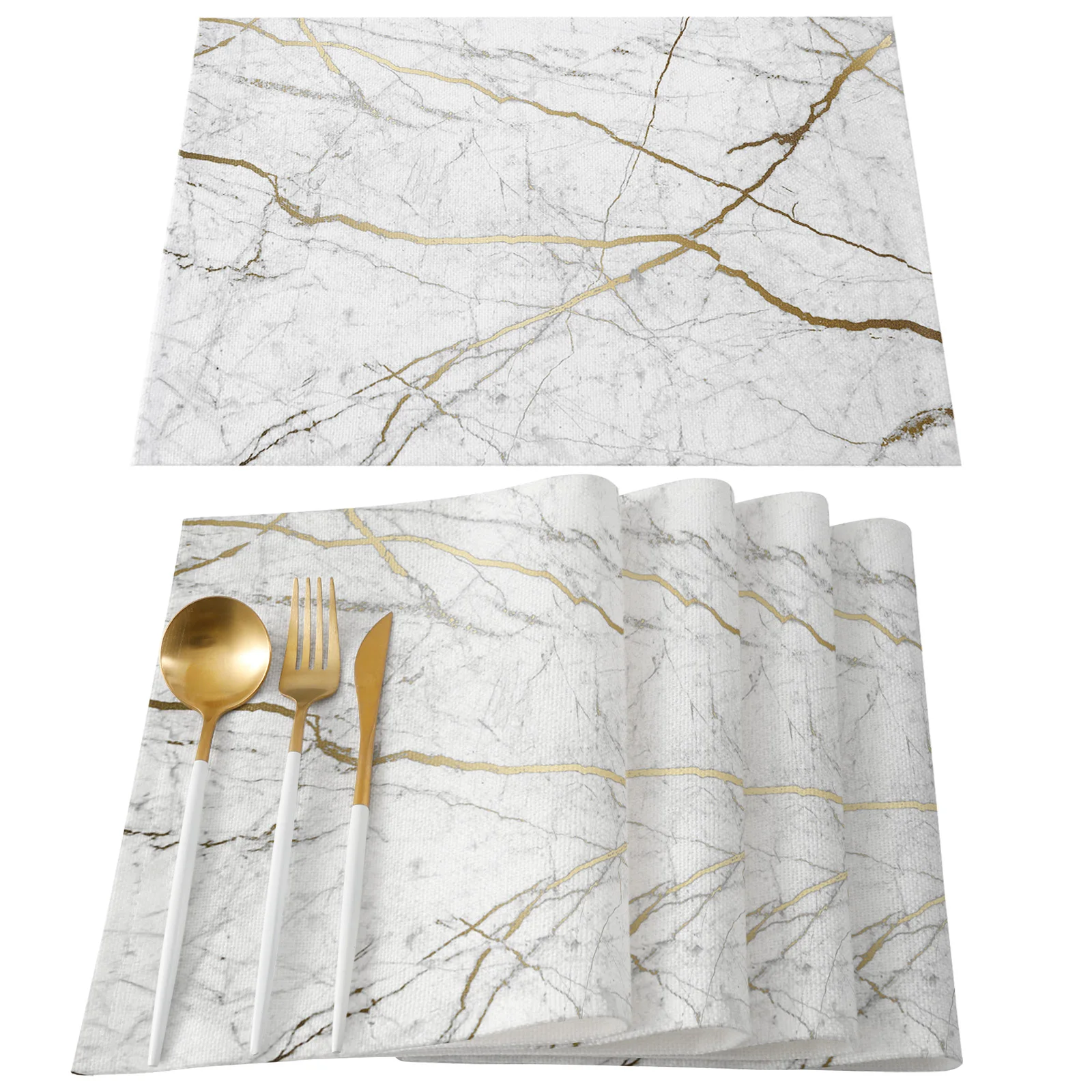 4/6pcs Placemats Marble Pattern Table Mats for Dining Table Kitchen Accessories Modern Home Decor Linen Tableware Pads Coaster