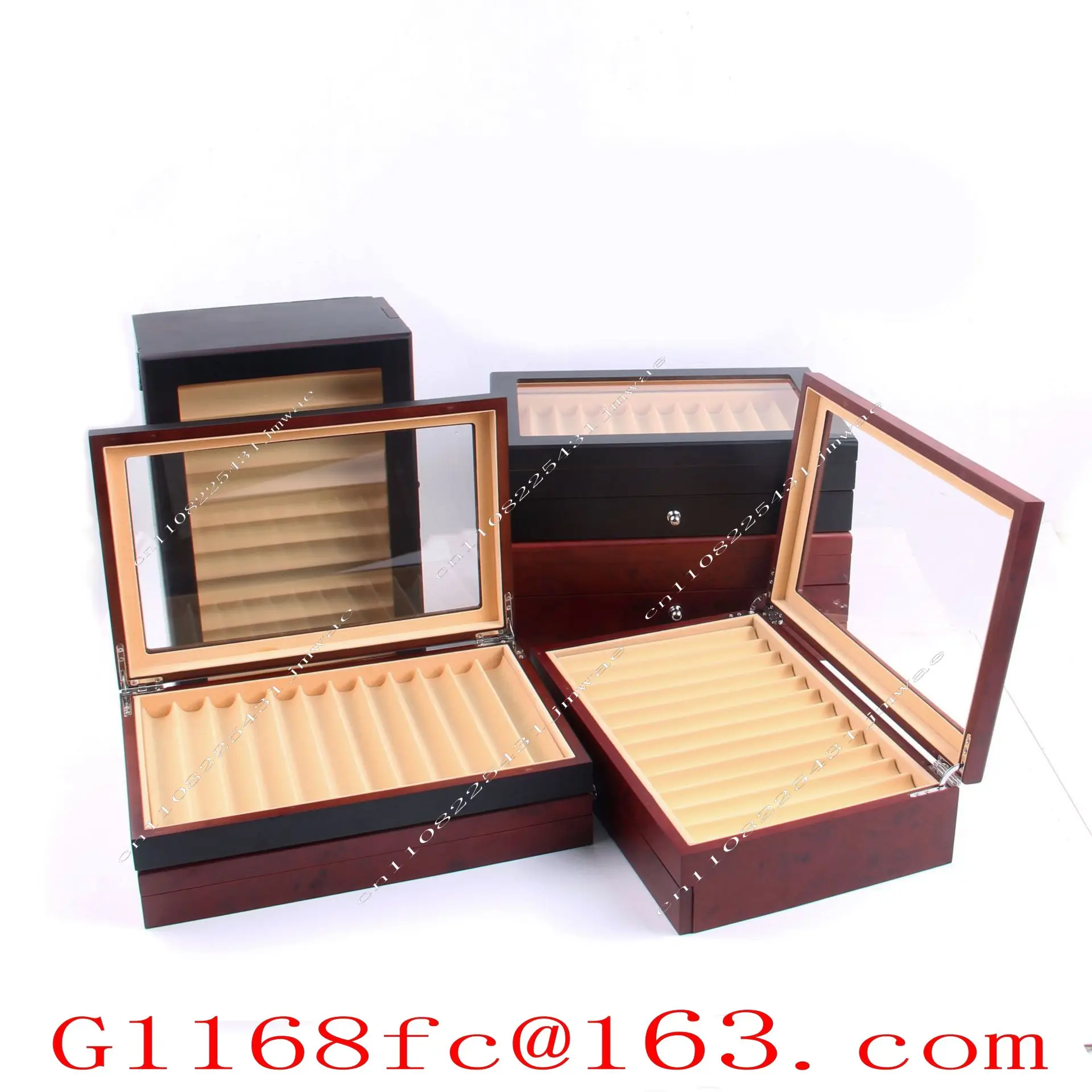 Wooden Pen Display Box, 78 Pen Capacity, Pen Storage Box with Transparent Window