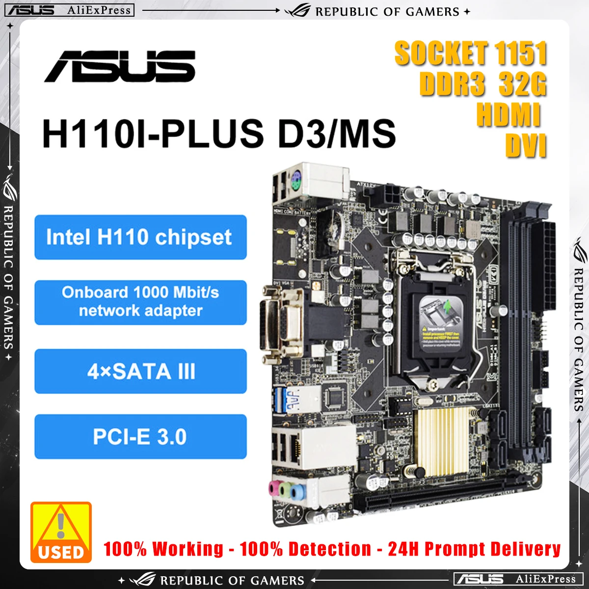 Imagem -02 - Asus-kit Motherboard com Cpu i5 6500 Chipconjunto H110 Suporta Memória Ddr3 32 gb H110i-plus d3 ms Core i7 i5 i3