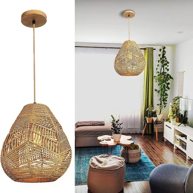 

Handmade Woven Rattan Pendant Lights in Restaurant Classical E26 Bedroom Bedside Lighting Hanging Lamps