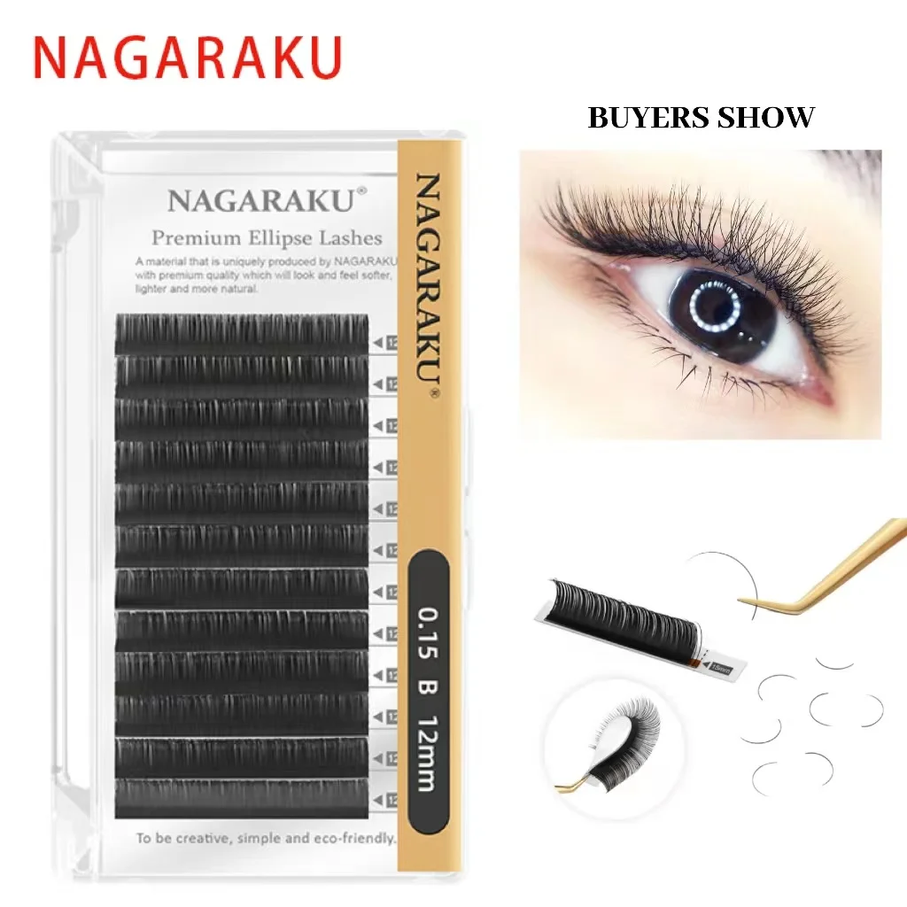 NAGARAKU matte mist Black Double tip Air Flat hair Soft zero touch BCD+ curling mink hair grafting false eyelashes,3/4/D