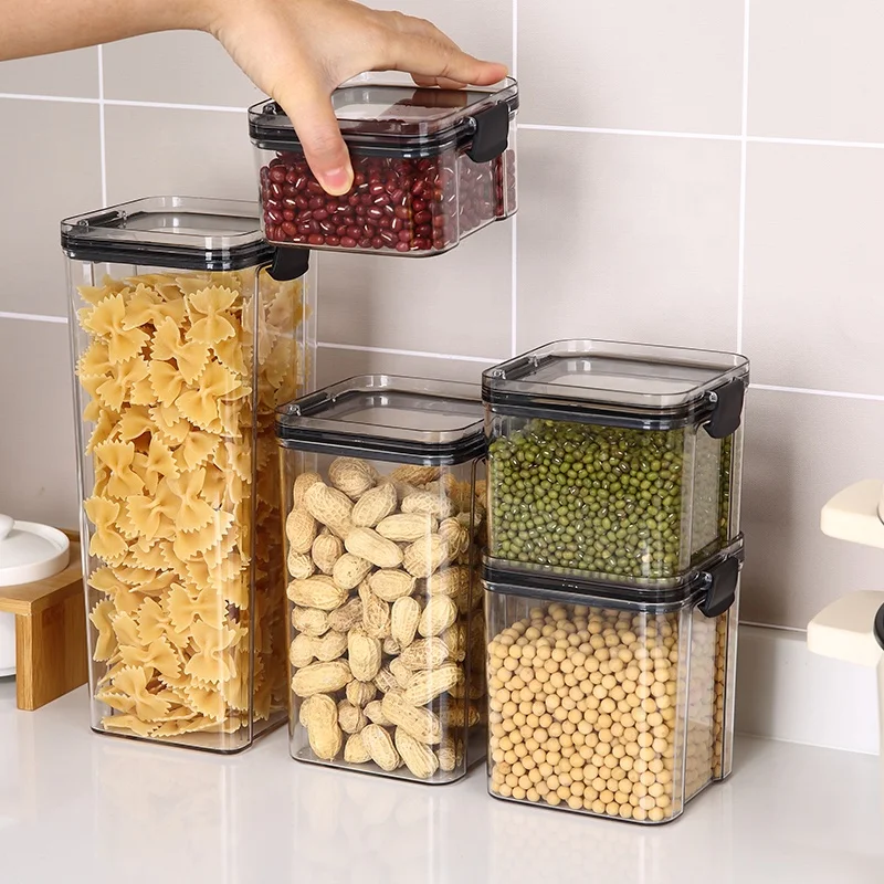 kitchen dry food nuts fruit fresh transparent 5 pieces plastic box airtight storage container set with lid