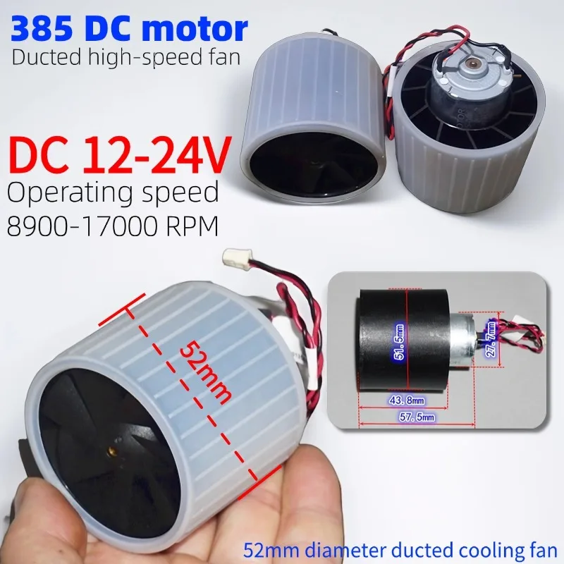

52mm DC 12-24V Ducted Cooling Fan 385 Motor 17000RPM High Speed Blower for PC Case 3D Printer CNC DIY Ventilation System