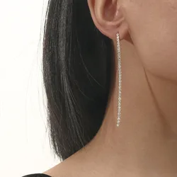 TREAZY Fashionable Simple Thin Tassel Earrings for Women Girls Rhinstone Crystal Dangle Drop Earrings Wedding Party Gift