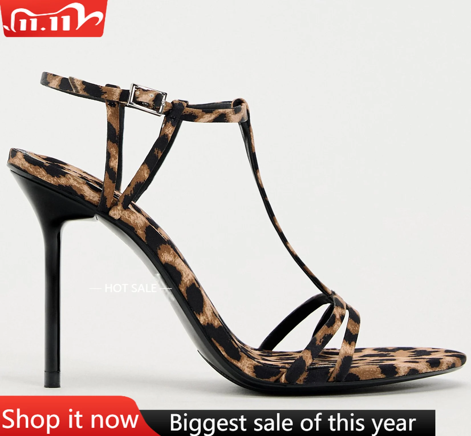 

【Measure your feet length before order】Women Stiletto Thin High Heel Sandal Leopard Open Toe Fashion Party Dress Shoe 113-CHC-33