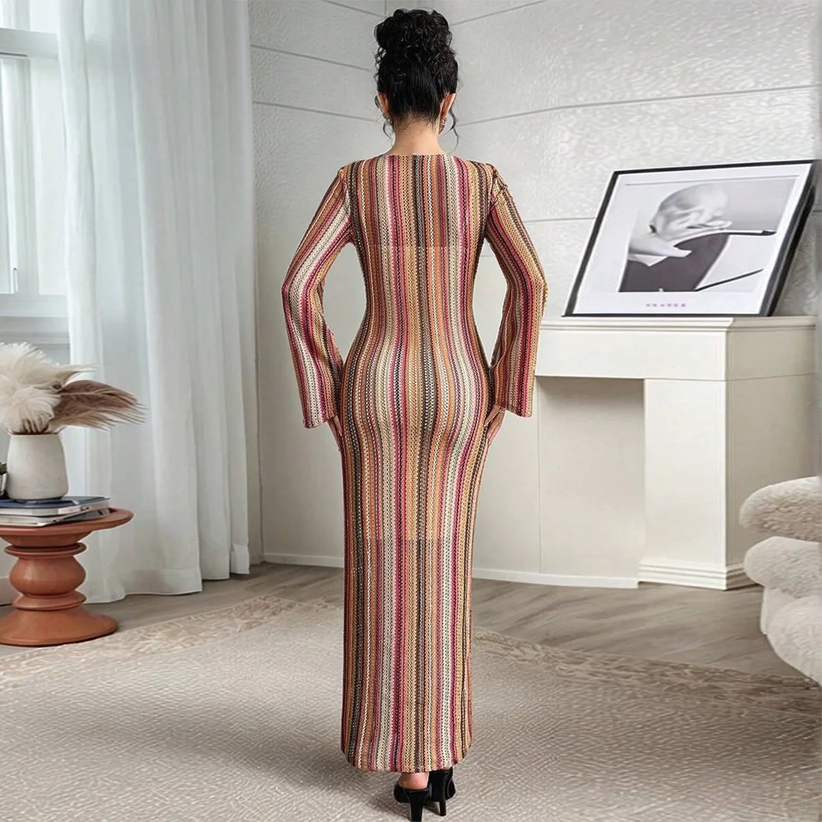 Transgraniczne nowości na jesień 2025, szybki wyprzedaż, popularny, dopasowany, barwiony w paski komplet dwuczęściowy sukienka damska Cw45193