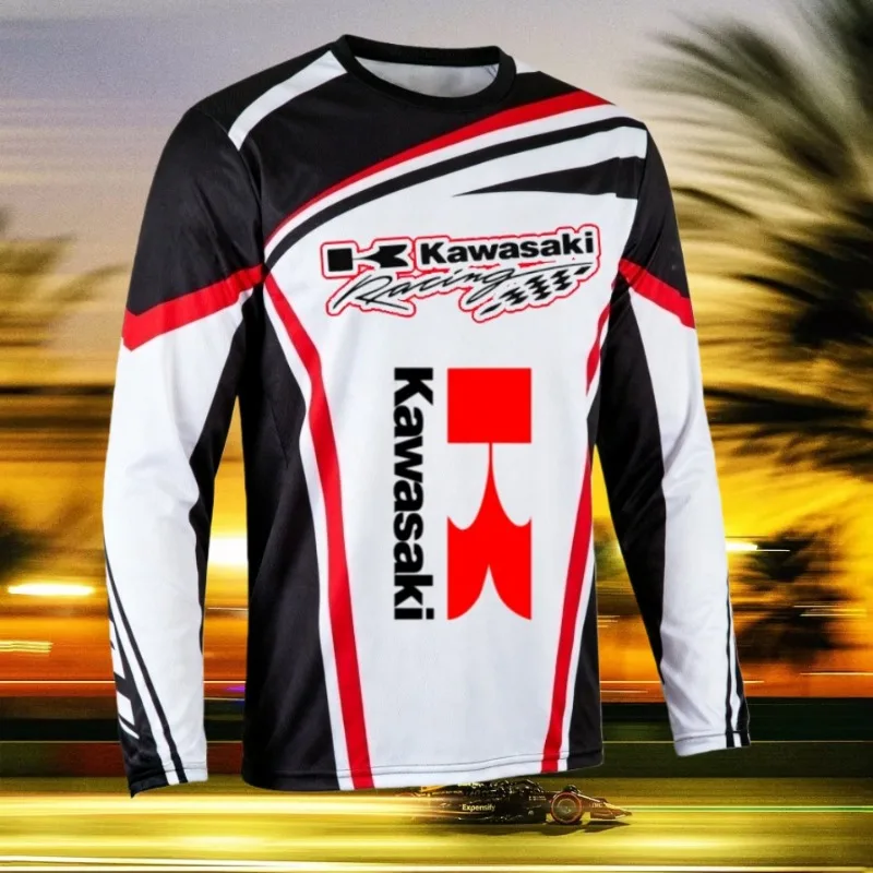 

Мужская футболка Kawasaki с длинными рукавами, дышащая велосипедная рубашка, подходит для езды на горных велосипедах, бега и пеших прогулок, быстросохнущая
