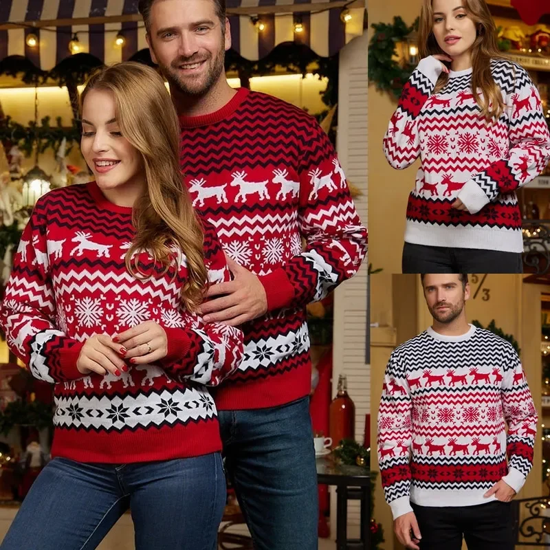 2025 New Year\'s Clothes Women Men Couples Family Matching Sweaters Soft Christmas Knitting Jumpers Warm Thick Knitwear Xmas Look