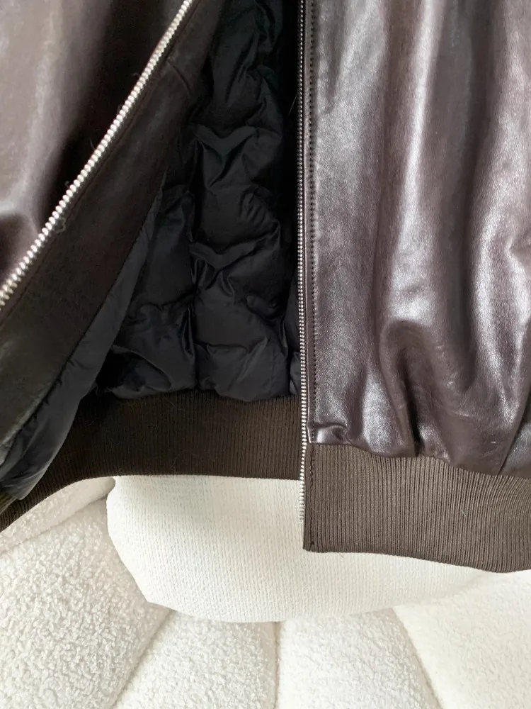 Abrigo de invierno de piel auténtica para mujer, abrigo con cuello de piel de zorro empalmado, forro cálido, chaqueta de piel de oveja auténtica de alta calidad