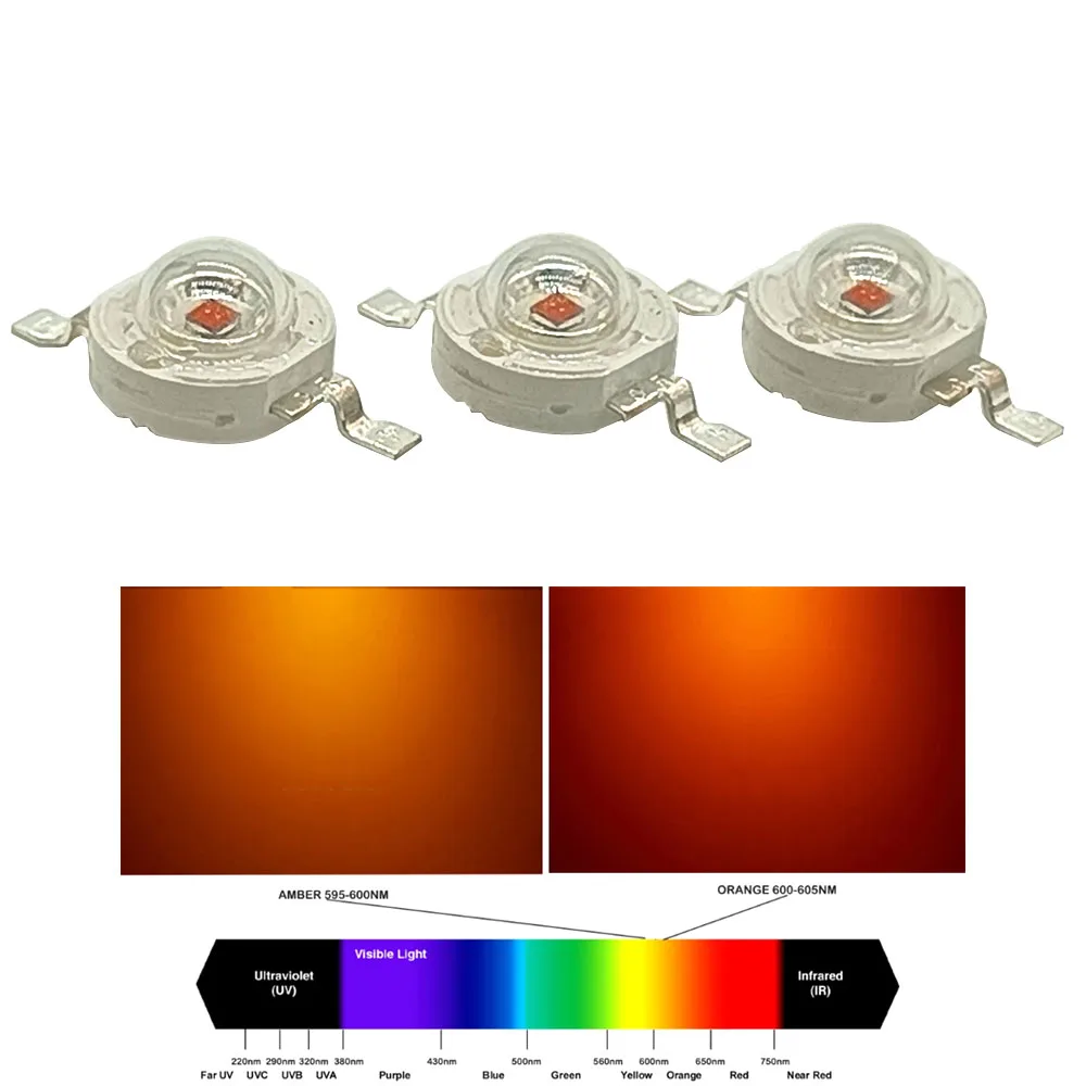 

50pcs-100pcs 3W High Power LED Chip Yellow 590-595nm Amber 595-600nm Orange 600-605nm DC2.2-2.6V For Emergency Traffic Light