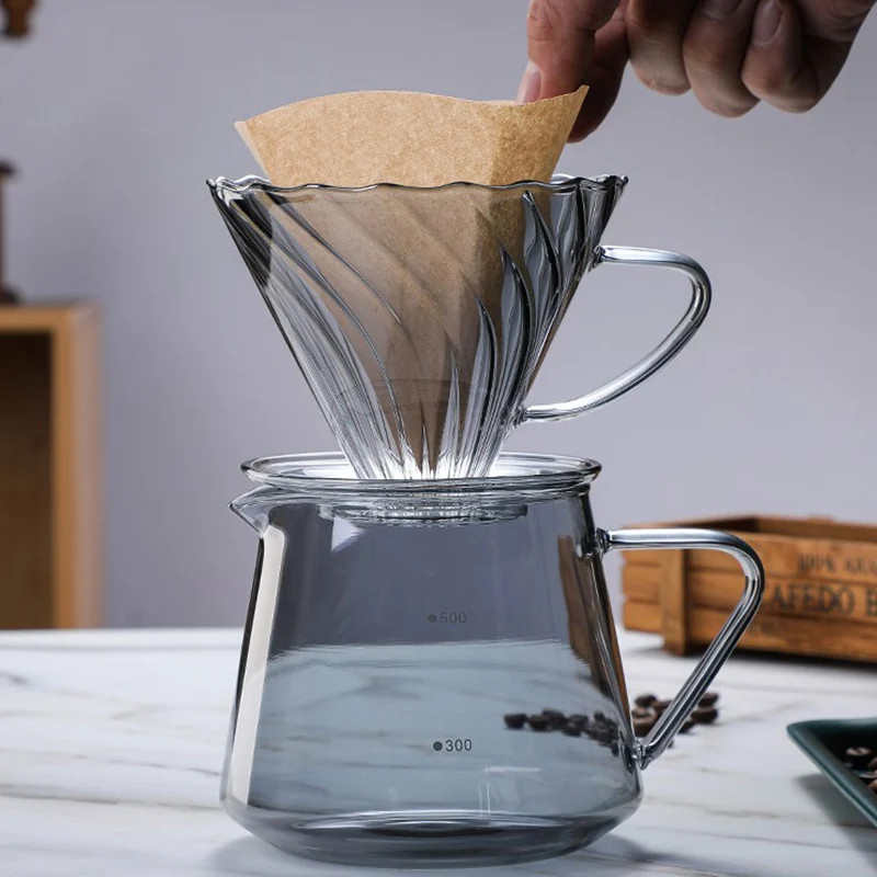 Pour Over Coffee Dripper Set 600ml Glass Coffee Server V02 Coffee Funnel Drip Maker Brew Cup Coffee Set with Coffee Filter Paper