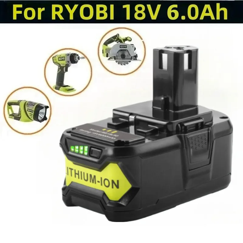 

6Ah for Leyobi RYOBI 18V 6.0Ah Rechargeable Lithium Battery for Handheld Drill P105 P104 P107 RB18L50 RB18L20 P108 1PC/2PC