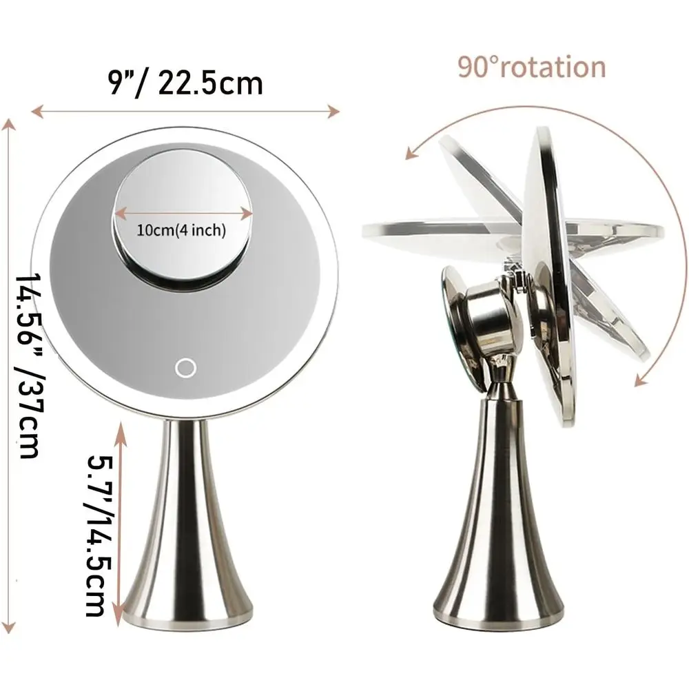 مرآة زينة LED مستديرة مع تكبير 5X/10X، تحكم باللمس، قابلة لإعادة الشحن، لاسلكية، سطوع قابل للتعديل #2