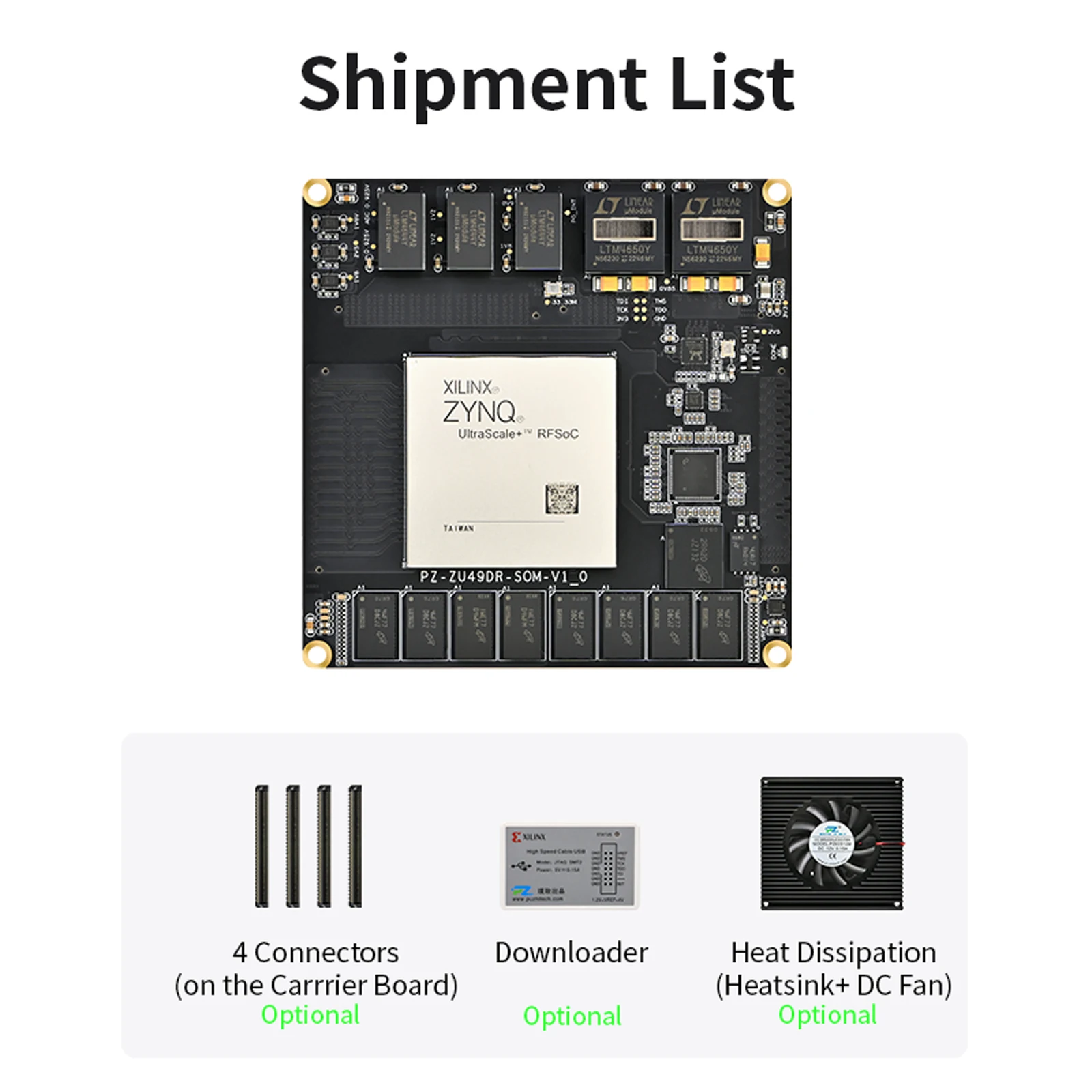 Puzhi PZ-ZU49DR-SOM FPGA Core Board Xilinx ZYNQ UltraScale + RFSOC XCZU49DR Grau Industrial ADC 14bit 2.5Gsps DAC 14bit 9.85Gsps