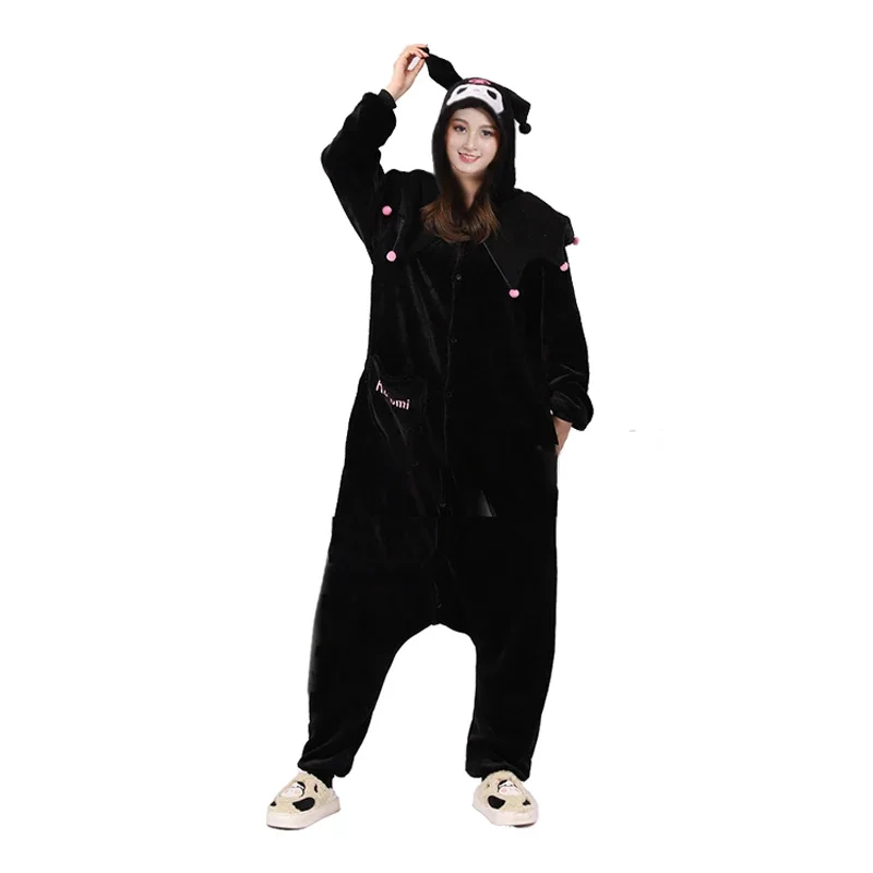 Kuromi Kigurumi النساء نيسيس أنيمي منامة الكرتون الملابس للبالغين صبي الفتيات كامل الجسم منامة الفانيلا قطعة واحدة ارتداءها